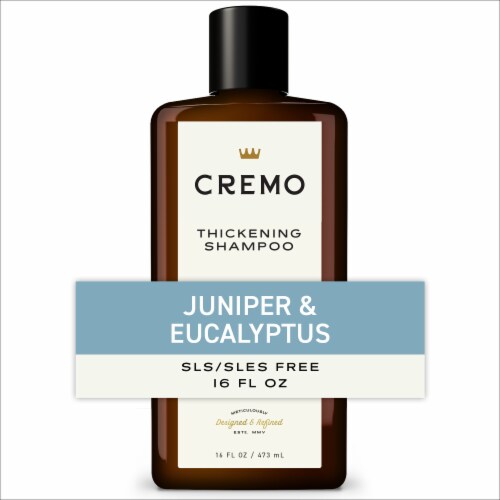 Cremo Thickening Shampoo For Men Juniper & Eucalyptus Scent Adds Body + Texture + Thickens Hair Perspective: front