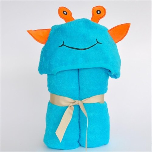 Little Ashkim BHTA001 Baby Alien Hooded Bamboo Turkish Towel - Turquoise- 0-24 Months Perspective: front