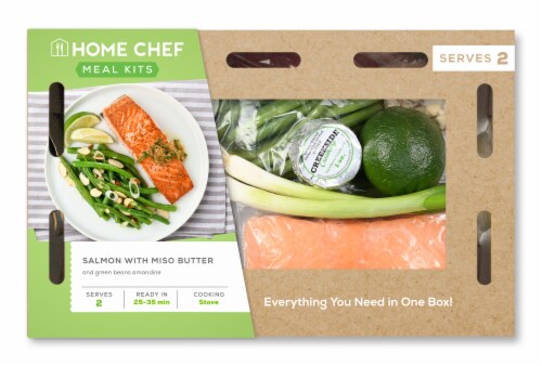 Home Chef Meal Kit Salmon With Miso Butter And Green Beans Amandine Perspective: front