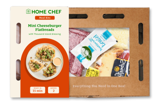 Home Chef Meal Kit Mini Cheeseburger Flatbreads with Thousand Island Dressing Perspective: front