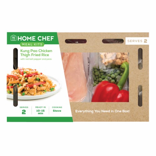 Home Chef Meal Kit Kung Pao Chicken Thigh Fried Rice with Red Bell Pepper and Peas Perspective: front