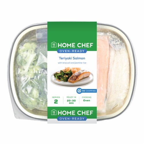 Home Chef Oven-Ready Teriyaki Salmon with Broccoli and Jasmine Rice Perspective: front