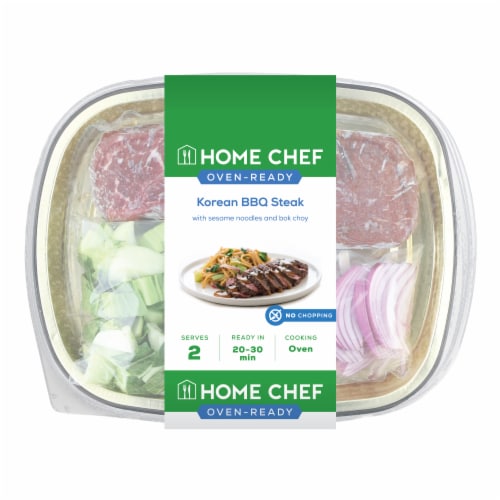 Home Chef Oven-Ready Korean BBQ Steak with Sesame Noodles and Bok Choy Perspective: front