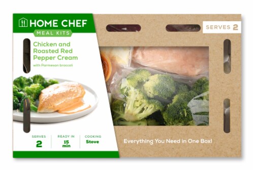 Home Chef Meal Kit Chicken and Roasted Red Pepper Cream with Parmesan Broccoli Perspective: front