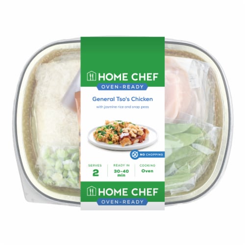 Home Chef Oven-Ready General Tso's Chicken with Jasmine Rice and Snap Peas Perspective: front