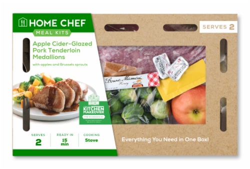 Home Chef Meal Kit Apple Cider-Glazed Pork Tenderloin Medallions With Apples And Brussels Sprouts Perspective: front