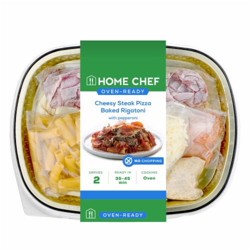 Home Chef Oven-Ready Cheesy Steak Pizza Baked Rigatoni Perspective: front