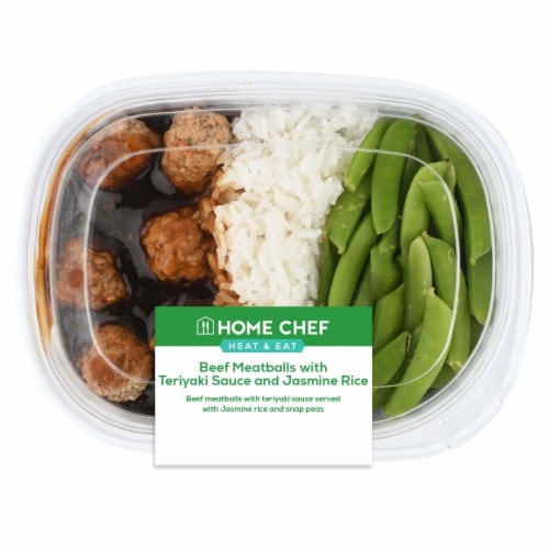 Home Chef Heat & Eat Beef Teriyaki Meatballs with Jasmine Rice Perspective: front