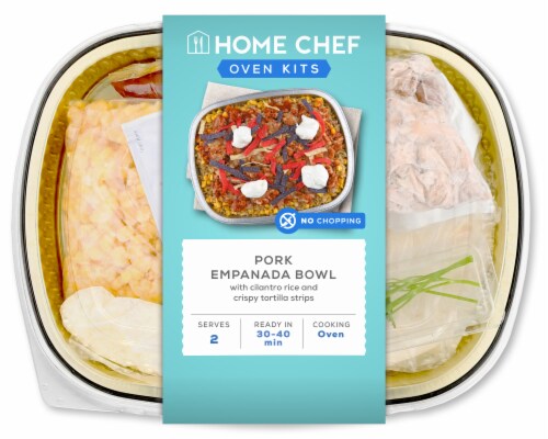 Home Chef Oven Kit Pork Empanada Bowl With Cilantro Rice And Crispy Tortilla Strips Perspective: front
