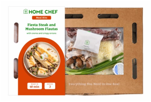 Home Chef Meal Kit Fiesta Steak Mushroom Flautas with Scallion Crema and Crispy Onions Perspective: front