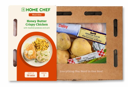 Home Chef Meal Kit Honey Butter Crispy Chicken With Mashed Potatoes And Corn Perspective: front