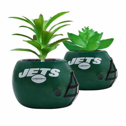 NFL New York Jets Team Pride Mini Faux Succulents in Ceramic Helmet Planters Perspective: front
