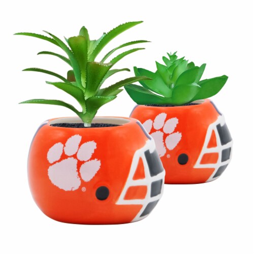 Clemson Tigers Team Pride Mini Faux Succulents in Ceramic Helmet Planters Perspective: front
