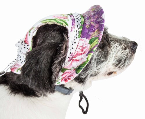 Pet Life Botanic Bark Floral Uv Protectant Adjustable Fashion Canopy Brimmed Dog Hat Cap Perspective: front