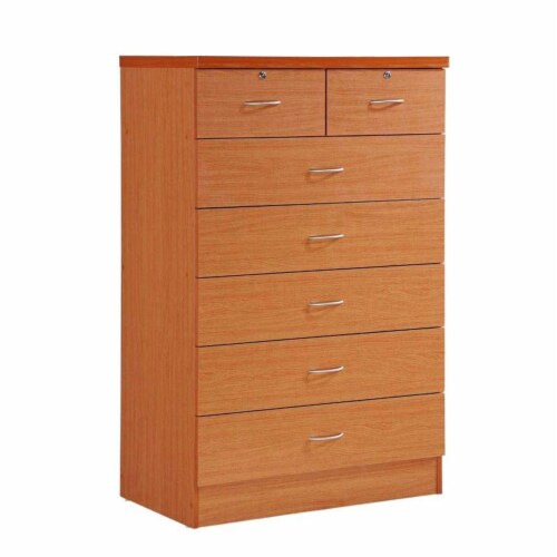 Hodedah HI70DR 4 Foot 7 Drawer Wooden Jumbo Dresser Chest w 2 Top