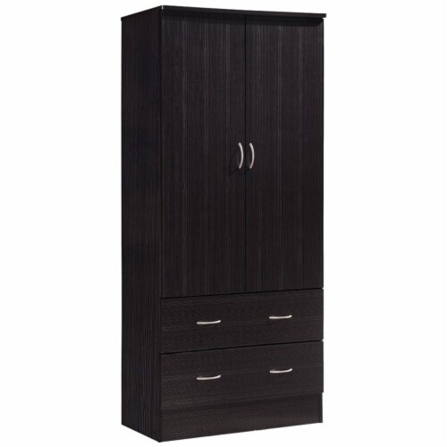 2 Door Armoire with 2 Drawers and Clothing Rod in Chocolate