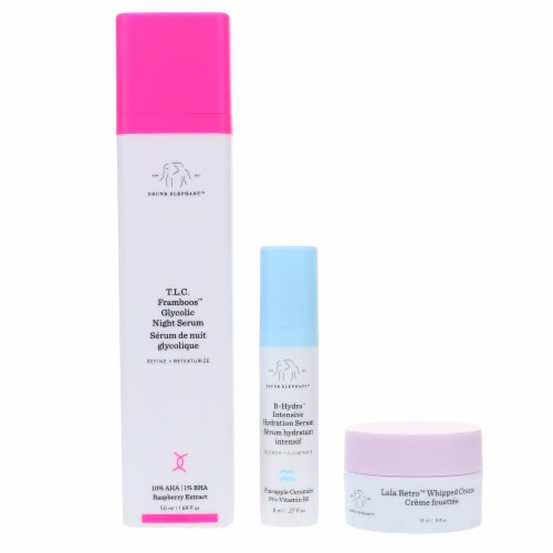 Drunk Elephant The TakeOff Kit: T.L.C Framboos Night Serum 50ml+ BHydra Serum 8ml+ Lala Retro Perspective: front