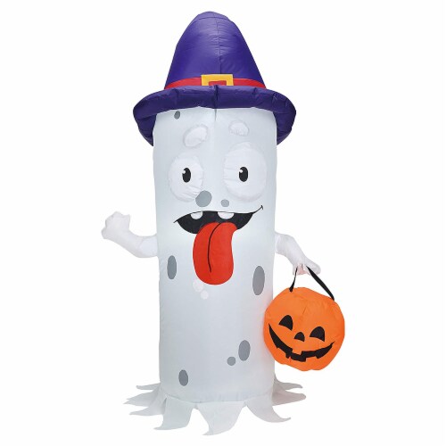 Joiedomi Halloween Ghost with Pumpkin Candy Pail Inflatable Perspective: front