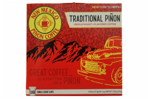 New Mexico Pinon Coffee Traditional Pinon Medium Roast Single Serve Coffee Cups Perspective: front