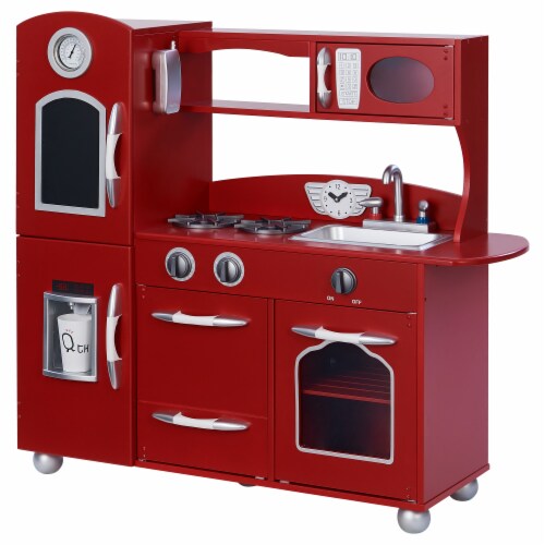 Red Wooden Toy Kitchen with Fridge Freezer and Oven by Teamson