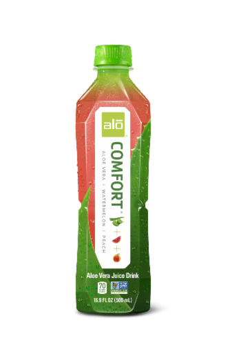 Alo Comfort Watermelon and Peach Flavor Aloe Drink Perspective: front