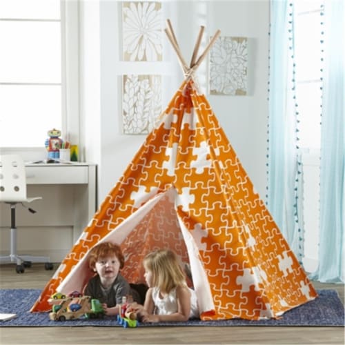 Merry Products Childrens Puzzle Teepee Play Tent, Orange Perspective: front