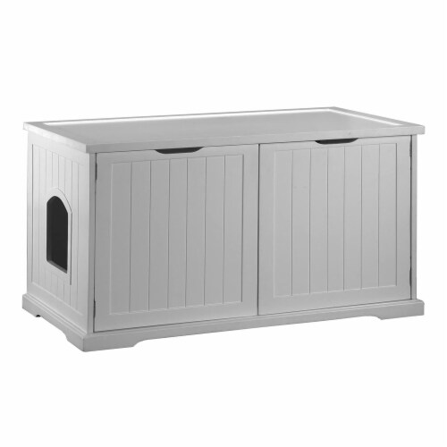 Merry Products Pet Cat Washroom Bench Box with Removable Partition Wall White 1 Piece Food 4 Less