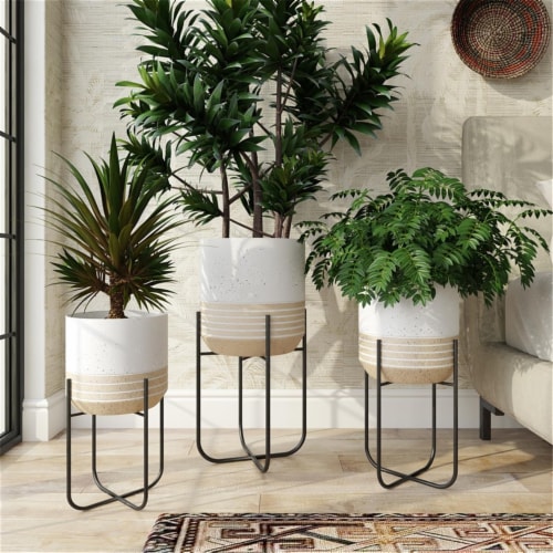 Aspire 8057 Bodhi Modern Planters, White & Gold - Set of 3 Perspective: front