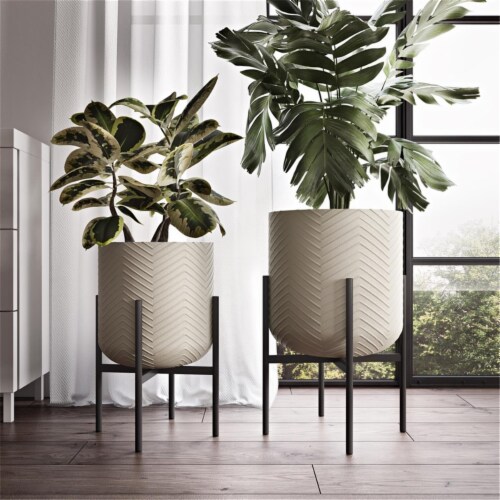 Aspire 8170 Quinn Large Modern Planters, Gray - Set of 2 Perspective: front