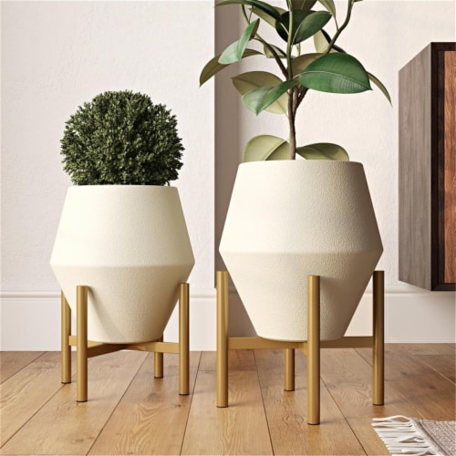 Aspire 8194 Wilder Mid Century Modern Planters, White & Set of 2, - King