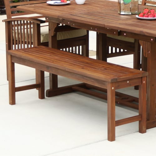 Acacia Wood Patio Bench in Brown - Walker Edison Perspective: front