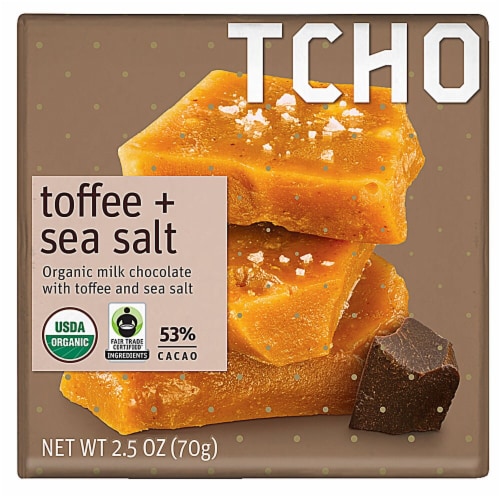 TCHO Toffee + Sea Salt Organic Milk Chocolate Bar Perspective: front
