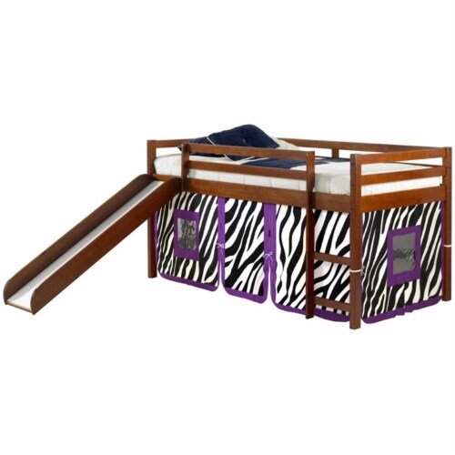 Donco Kids Twin Solid Wood Mission Low Loft Bed with Zebra Tent in