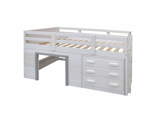 Donco Kids Sweet Dreams Twin Solid Wood Low Loft Bed in White and
