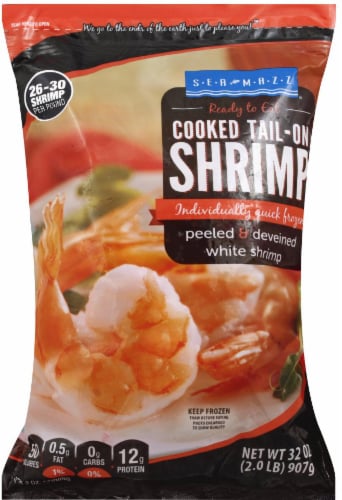 Seamazz Ready to Eat Cooked Tail-On White Shrimp Perspective: front