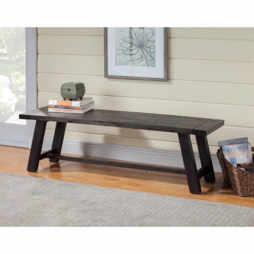 Transitional Style Bench In Acacia Wood Gray- Saltoro Sherpi Perspective: front