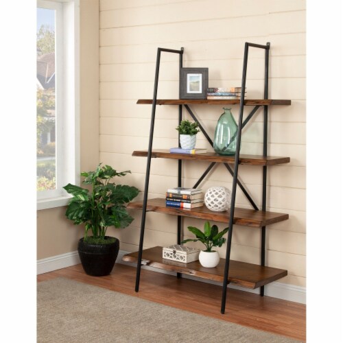 Alpine Furniture Live Edge Wood 4 Shelf Bookshelf in Light Walnut