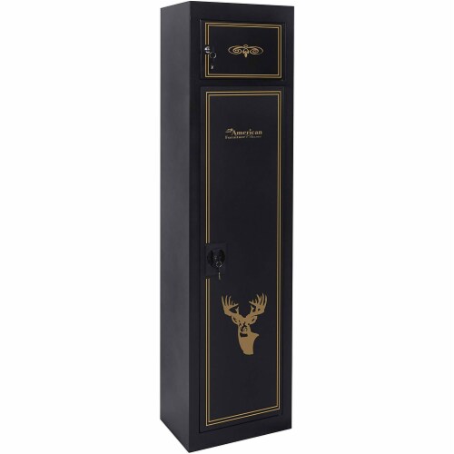 American Furniture Classics 5 Rifle Metal Home Gun Safe Storage Cabinet, Black Perspective: front