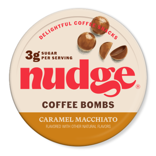 Nudge® Caramel Macchiato Coffee Bombs Candy Tin Perspective: front