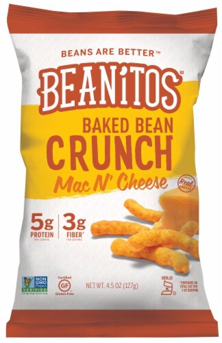 Beanitos Mac N' Cheese Baked Bean Crunch Snacks Perspective: front