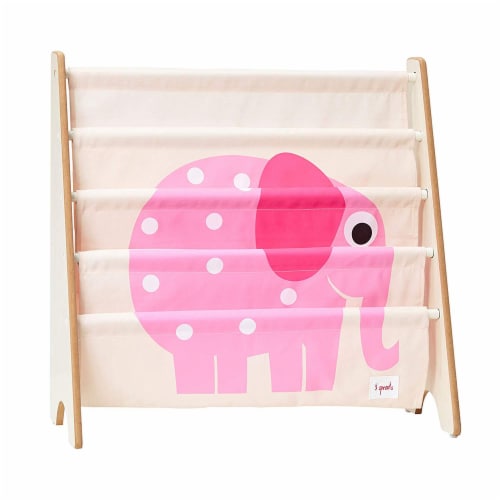 3 Sprouts Book Rack – Kids Storage Shelf Organizer Baby Room Bookcase Furniture, Elephant Perspective: front