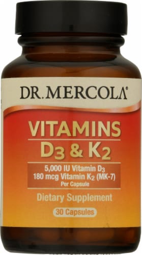 Mercola Vitamins D3 & K2 Capsules Perspective: front