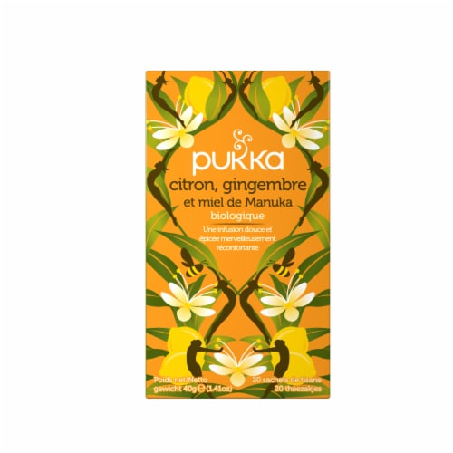 Pukka Lemon Ginger & Manuka Honey Organic Herbal Tea Perspective: front