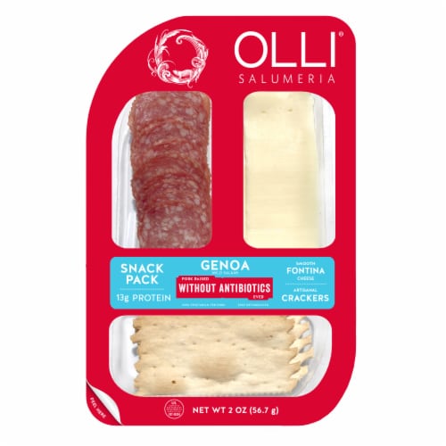 Olli® Salumeria Genoa Mild Salami with Fontina Cheese & La Panzanella Crackers Snack Pack Perspective: front