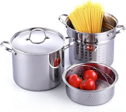 Cooks Standard Classic 4-Piece 12 Quart Pasta Pot Cooker Steamer Multipots, Stainless Steel