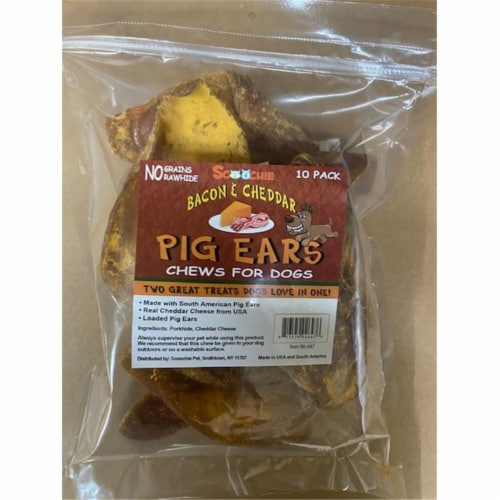 Scoochie Pet 647 Bacon & Cheddar Loaded Pegable Pig Ears Chew - Pack of 10 Perspective: front