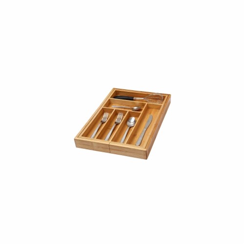 YBM Home  Bamboo 6 Compartment Flatware Organizer Perspective: front
