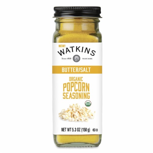 Watkins Inc. Organic Popcorn Seasoning - Butter/Salt 5.3 oz Jar Perspective: front