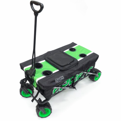 Creative Outdoor Sport All-Terrain Folding Wagon w/Tabletop Cooler - Green/Black Perspective: front