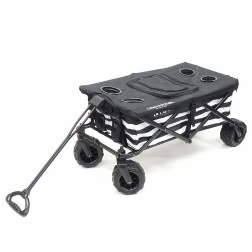 Creative Outdoor All-Terrain Folding Wagon w/TableTop Cooler - Black/White Perspective: front